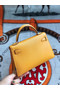 Hermes original mini Kelly chevre mysore K19CM Mango yellow&silver Metal  Replica