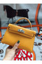 Hermes original mini Kelly chevre mysore K19CM Mango yellow&silver Metal  Replica