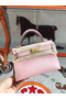 Hermes original mini Kelly chevre mysore K19CM pink&Gold Metal  Replica