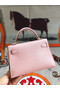 Hermes original mini Kelly chevre mysore K19CM pink&Gold Metal  Replica