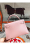 Hermes original mini Kelly chevre mysore K19CM pink&silver Metal  Replica
