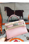 Hermes original mini Kelly chevre mysore K19CM pink&silver Metal  Replica