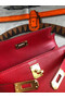 Hermes original mini Kelly chevre mysore K19CM red&Gold Metal  Replica