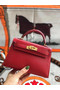 Hermes original mini Kelly chevre mysore K19CM red&Gold Metal  Replica