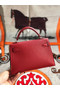 Hermes original mini Kelly chevre mysore K19CM red&silver Metal  Replica