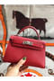 Hermes original mini Kelly chevre mysore K19CM red&silver Metal  Replica