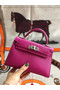 Hermes original mini Kelly chevre mysore K19CM rose&silver Metal  Replica