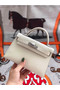 Hermes original mini Kelly chevre mysore K19CM white&silver Metal  Replica