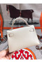 Hermes original mini Kelly chevre mysore K19CM white&silver Metal  Replica