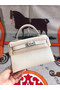 Hermes original mini Kelly chevre mysore K19CM white&silver Metal  Replica