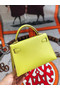 Hermes original mini Kelly chevre mysore K19CM yellow&Gold Metal  Replica