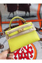Hermes original mini Kelly chevre mysore K19CM yellow&Gold Metal  Replica
