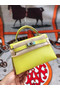 Hermes original mini Kelly chevre mysore K19CM yellow&silver Metal  Replica