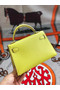 Hermes original mini Kelly chevre mysore K19CM yellow&silver Metal  Replica