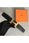 Hermes original togo 2 belt buckle & Reversible leather strap 32 mm H06454 black gold plated metal  Replica