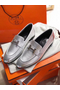 Hermes Paris Loafers In Silver Metallic Goatskin  Replica