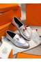 Hermes Paris Loafers In Silver Metallic Goatskin  Replica