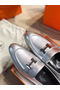 Hermes Paris Loafers In Silver Metallic Goatskin  Replica