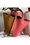 Hermes Picotin Lock 18 Bicolor Handmade Bag in Sesame and Rose Azalee Clemence Leather  Replica