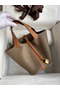 Hermes Picotin Lock 18 Bicolor Handmade Bag in Taupe and Gold Clemence Leather  Replica