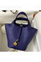 Hermes Picotin Lock 18 Handmade Bag in Blue Encre Clemence Leather  Replica
