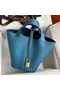 Hermes Picotin Lock 18 Handmade Bag in Blue Jean Clemence Leather  Replica