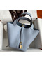 Hermes Picotin Lock 18 Handmade Bag in Blue Lin Clemence Leather  Replica