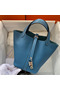 Hermes Picotin Lock 22 Handmade Bag in Blue Jean Clemence Leather  Replica
