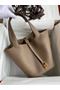 Hermes Picotin Lock 22 Handmade Bag in Taupe Clemence Leather  Replica