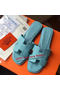 Hermes Slipper Calfskin Leather HO0476 Light Blue  Replica