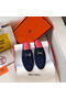 Hermes Trocadero Mules In Blue Suede  Replica
