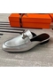 Hermes Trocadero Mules In Silver Nappa Leather  Replica