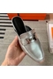 Hermes Trocadero Mules In Silver Nappa Leather  Replica
