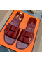 Hermes View Sandals In Ruby Patent Leather  Replica
