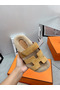 Hermes Women's Chypre Sandals in Beige Suede with Shearling  Replica