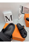 Hermes Women's Chypre Sandals In Black Calfskin  Replica