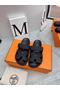 Hermes Women's Chypre Sandals In Black Calfskin  Replica