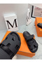 Hermes Women's Chypre Sandals In Black Calfskin  Replica