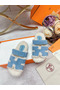 Hermes Women's Chypre Sandals in Blue Suede with Shearling  Replica