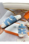 Hermes Women's Chypre Sandals in Blue Suede with Shearling  Replica