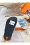 Hermes Women's Chypre Sandals in Blue Suede with Shearling  Replica