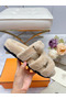 Hermes Women's Chypre Sandals In Off White Shearling  Replica
