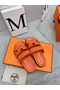 Hermes Women's Chypre Sandals In Orange Epsom Calfskin  Replica
