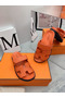 Hermes Women's Chypre Sandals In Orange Epsom Calfskin  Replica
