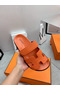 Hermes Women's Chypre Sandals In Orange Epsom Calfskin  Replica