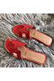 Hermes Oran Sandals In Red Patent Leather Replica
