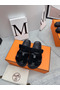 Hermes Women's Chypre Sandals In Black Suede Calfskin Replica