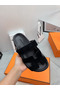 Hermes Women's Chypre Sandals In Black Suede Calfskin Replica