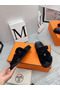 Hermes Women's Chypre Sandals In Black Suede Calfskin Replica