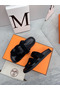 Hermes Women's Chypre Sandals In Black Suede Calfskin Replica